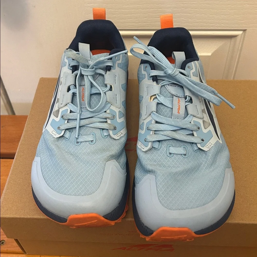 Women’s Altra W Lone Peak 7 Running Sneaker w/box Size 7.5 - Light Blue/Orange - Picture 5 of 9